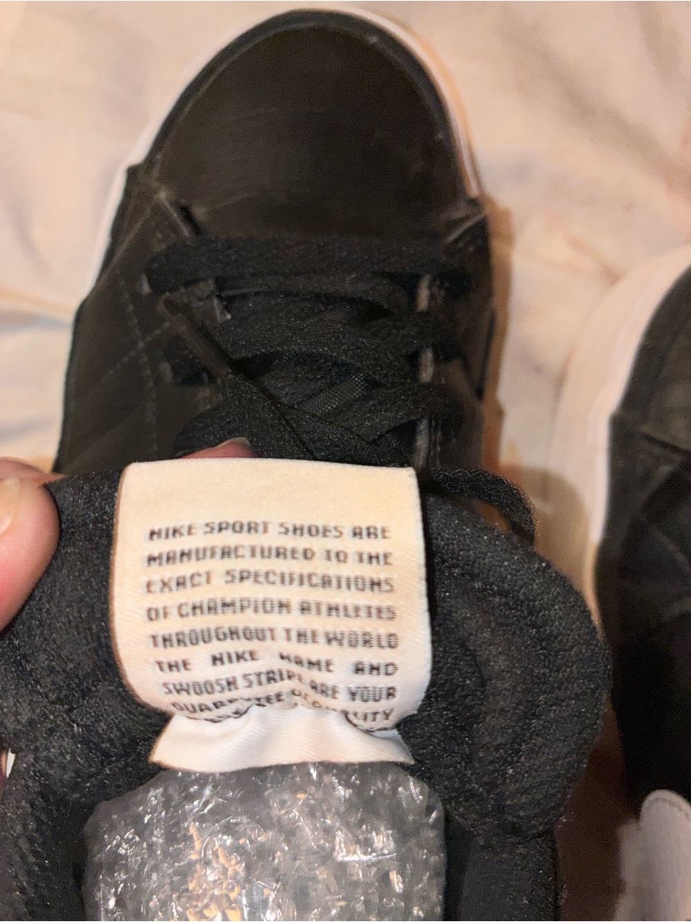 Nike Black Leather Low-Top Sneakers with White Swoosh and Sole - Picture 6 of 8
